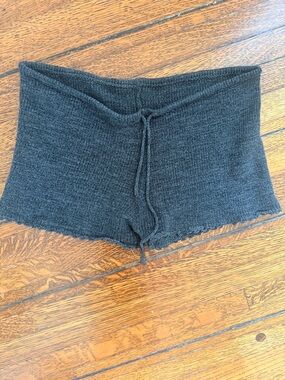 Cozy handknit drawstring micro shorts - dark gray